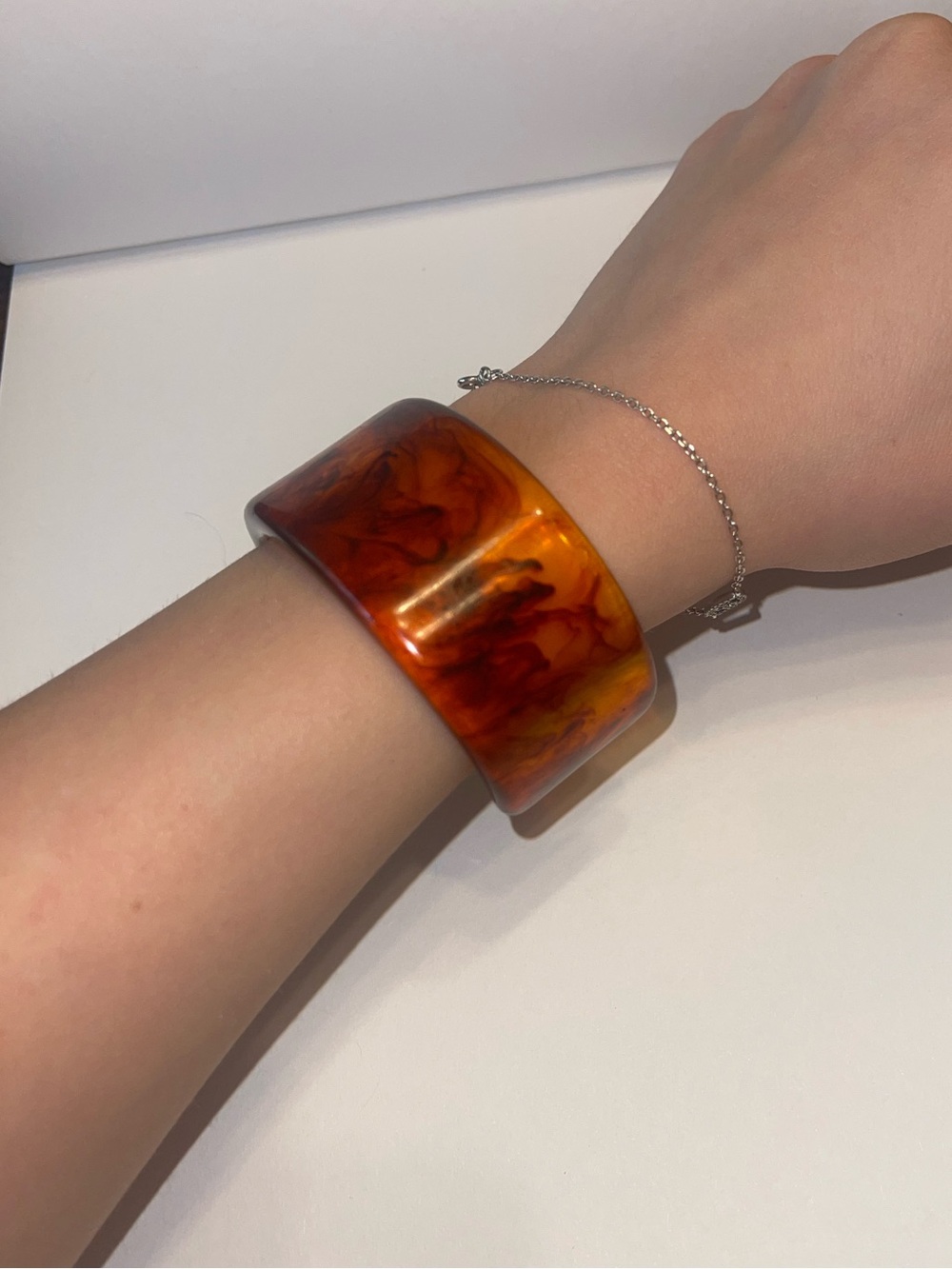 Wide Marbled Amber Resin Bangle Bracelet